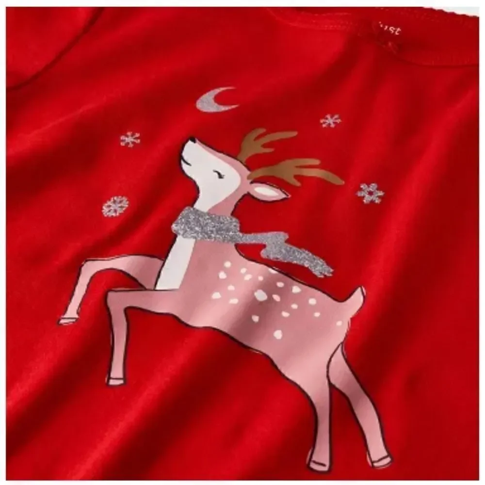 Nwt Girls' Reindeer Tutu Pajama Set - White/Red